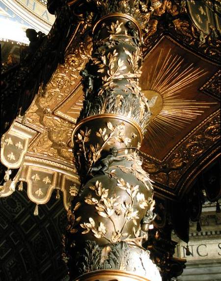 Barley sugar column from the Baldacchino with laurel leaves and putti chasing bees à Gianlorenzo Bernini