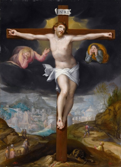 Christ on the Cross between two angels à Gillis Mostaert