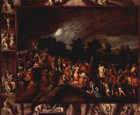 The Road to Calvary, Depicted in the Central Panel and Scenes from the Crucifixion and Resurrection à Gillis Mostaert