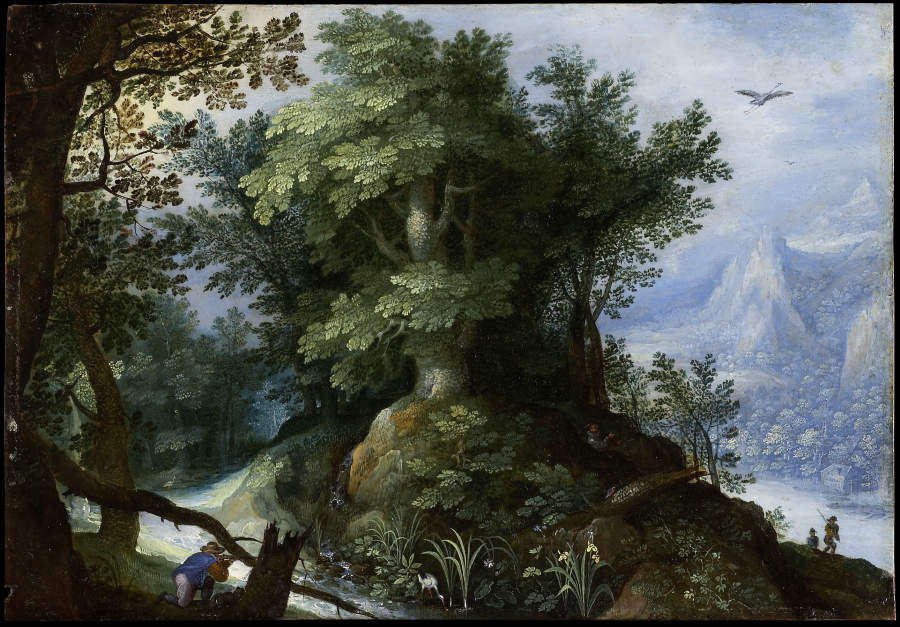 Forest Scene with Hunters à Gillis van Coninxloo