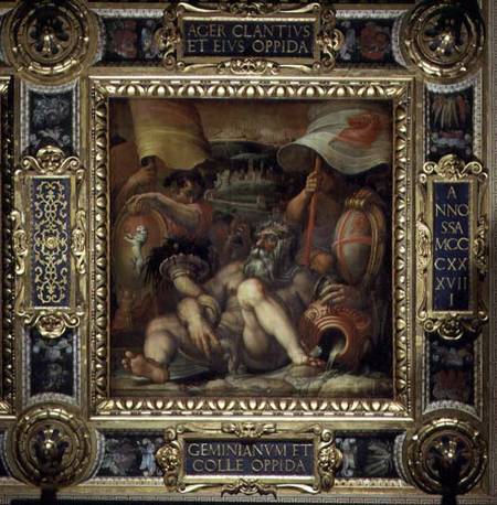 Allegory of the towns of San Gimignano and Colle Val d'Elsa from the ceiling of the Salone dei Cinqu à Giorgio Vasari