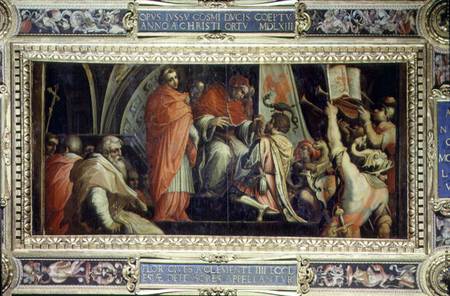 Clement IV (1265-68) delivering arms to the leaders of the Guelph party from the ceiling of the Salo à Giorgio Vasari