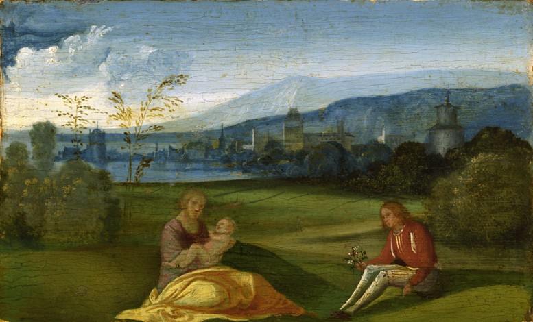 Idyllic pastoral landscape à Giorgione