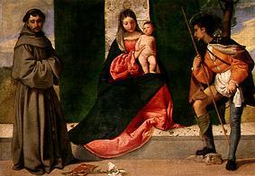 La jeune femme avec l'enfant entre Saint Roch et Antoine. à Giorgione (alias Giorgio Barbarelli ou da Castelfranco)