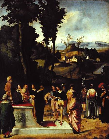 Moses being tested by the Pharaoh à Giorgione (alias Giorgio Barbarelli ou da Castelfranco)