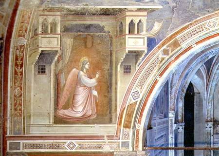 The Annunciation, detail of the Angel Gabriel, from the lunette above the altar à Giotto di Bondone