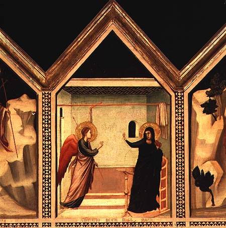 Annunciation, from the St. Reparata Polyptych (reverse of central panel) (detail of 66558 à Giotto di Bondone