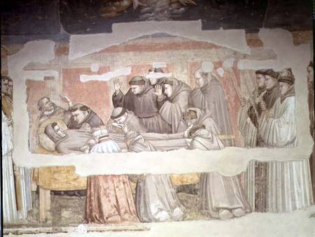 The Death of St. Francis, detail of bier and mourners, from the Bardi chapel à Giotto di Bondone