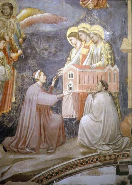The Last Judgement, detail of the patron Enrico Scrovegni presenting a model of the church à Giotto di Bondone
