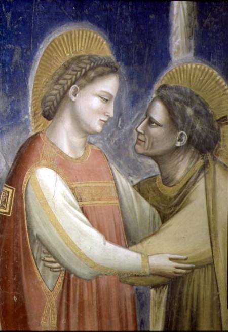 The Visitation, detail of the Virgin embracing St. Elizabeth à Giotto di Bondone