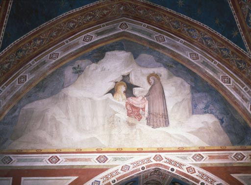 Zosimas reicht der hl. Maria Magdalena in der Wueste einen Mantel, um ihre Bloesse zu bedecken à Giotto (école)