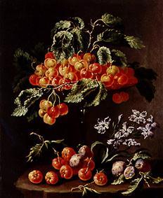 Essai en verre avec des cerises et des fleurs à Giovan Lo Spadino Castelli