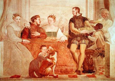 The Banquet, detail of figures at table à Giovanni Antonio Fasolo