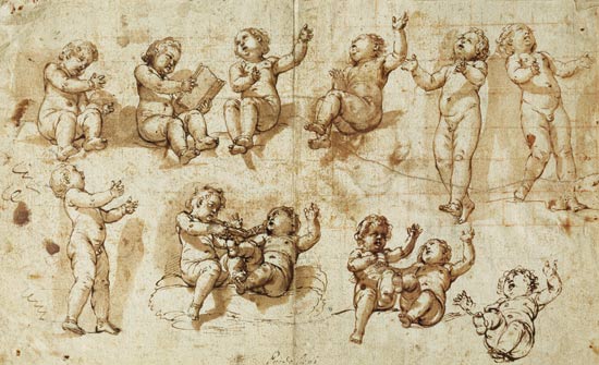 Studies of Putti (pen, ink, wash and chalk) - Detail à Giovanni Baglione