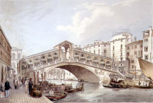 The Ponte di Rialto, Venice, engraved by Lefevre (litho) à Giovanni Battista Cecchini