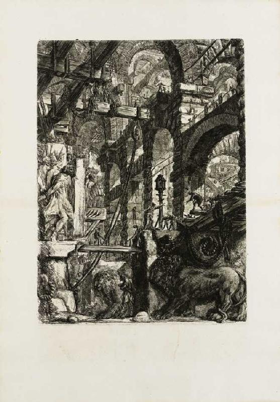Carceri (Kerker) - Blatt 5: Die Löwenreliefs (aus der 4. Auflage, 1800-09) à Giovanni Battista Piranesi