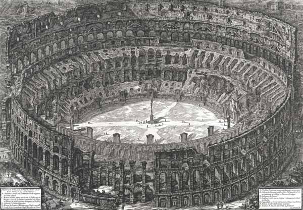 Aerial view of the Colosseum in Rome from 'Views of Rome', first published in 1756, printed Paris 18 à Giovanni Battista Piranesi