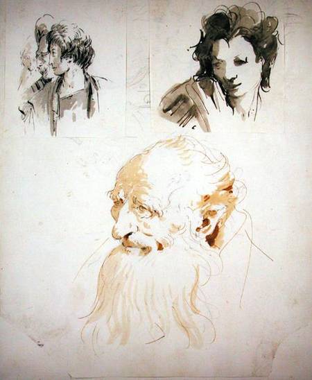 Three Studies of Heads (pen à Giovanni Battista Tiepolo