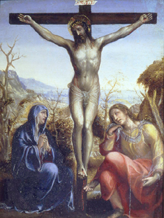 Christus am Kreuz mit Maria und Johannes dem Evangelisten à Giovanni Bazzi Sodoma
