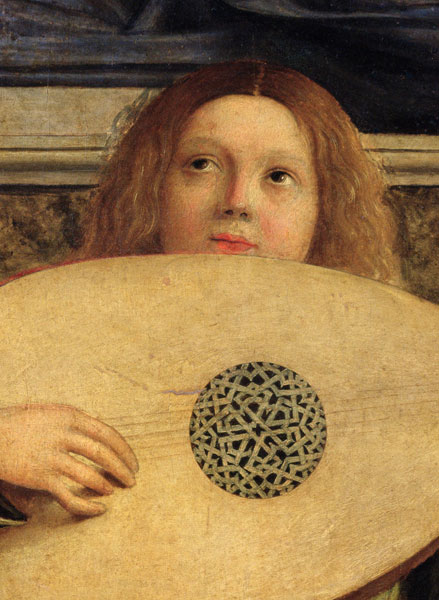 The San Giobbe Altarpiece, detail of angel playing music, c.1487 (detail of 55433) à Giovanni Bellini