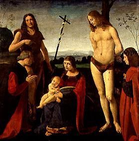 Marie avec l'enfant, ainsi que le Saint Jean Baptiste, Sébastien et les donateurs à Giovanni Boltraffio