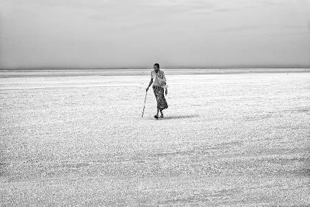 Walking in the salt lake