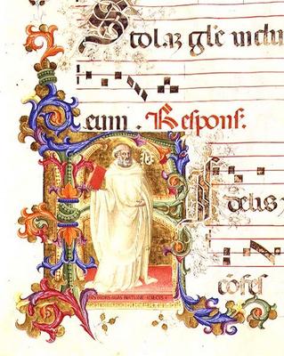 Ms 561 f.1r Historiated initial 'R' depicting St. Eligius, from a gradual from the Monastery of San à Giovanni Cimabue