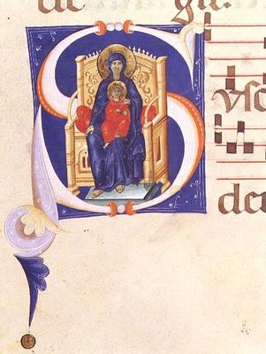 Ms 562 f.16r Historiated initial 'S' depicting the Madonna and Child enthroned, from a gradual from à Giovanni Cimabue