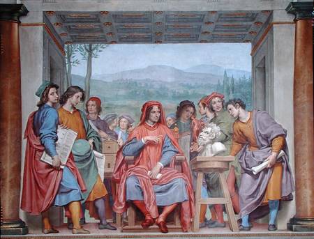 Lorenzo de' Medici (1449-92) surrounded by artists, admiring Michelangelo's 'Faun' à Giovanni (da San Giovanni) Mannozzi