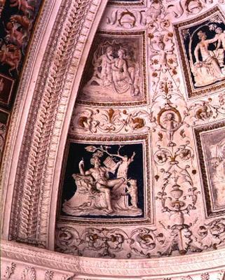 The Loggia, detail of the vault decorated with mythological relief panels, 1520's (stucco) à Giovanni da Udine