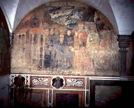 St. Benedict Blessing Totila, King of the Ostrogoths detail from the fresco cycle of the Life of St. à Giovanni  di Consalvo