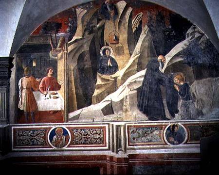 St. Benedict Receiving Bread and a Cloak from the Hermit Romano detail from the fresco cycle of the à Giovanni  di Consalvo