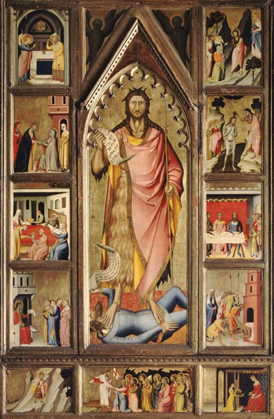 Der Hl. Johannes  umgeben von elf Szenen seines Lebens. à Giovanni (di Niccolo) del Biondo