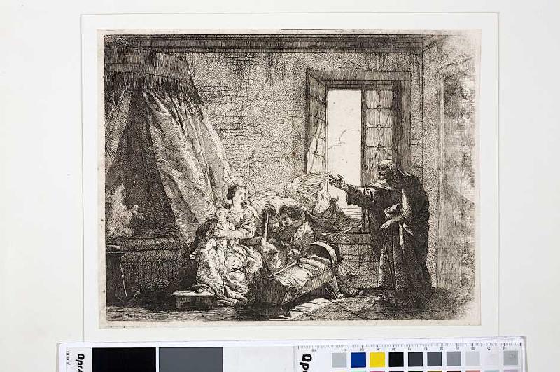 Joseph berichtet Maria von der Aufforderung zur Flucht, aus der Serie Die Flucht nach Ägypten à Giovanni Domenico Tiepolo