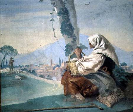 Old Peasant Woman with a Basket of Eggs from the 'Foresteria' ( 1757 à Giovanni Domenico Tiepolo