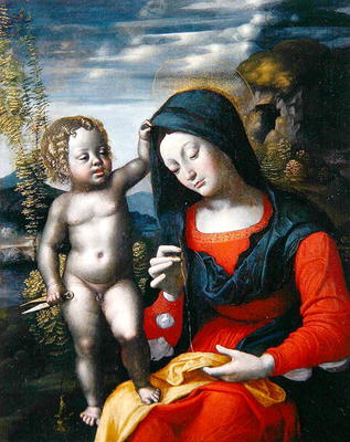 The Madonna Sewing (oil on canvas) à Giovanni Francesco Caroto