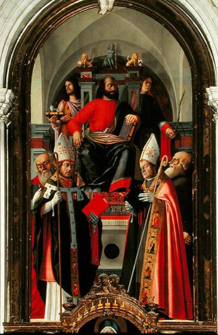 Saint Mark enthroned surrounded by Saints à Giovanni Giovanni