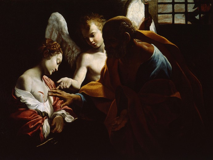Saint Agatha Attended by Saint Peter and an Angel in Prison à Giovanni Lanfranco