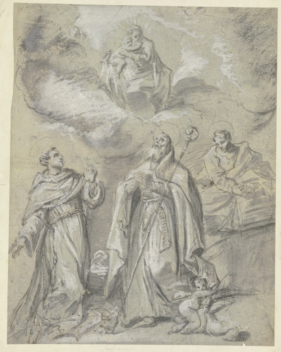 Die Madonna erscheint drei heiligen Männern à Giovanni Lanfranco
