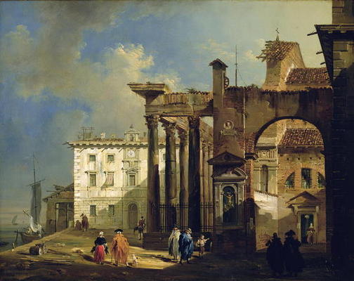 The Portico of the Church of San Lorenzo in Milan, c.1814 (oil on canvas) à Giovanni Migliara
