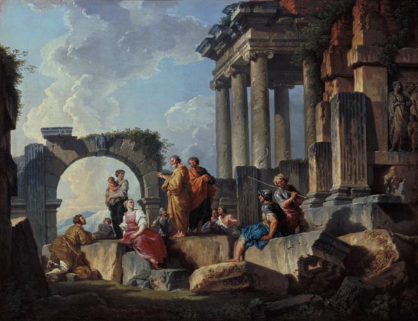 Ruins with the Apostle Paul preaching à Giovanni Paolo Pannini