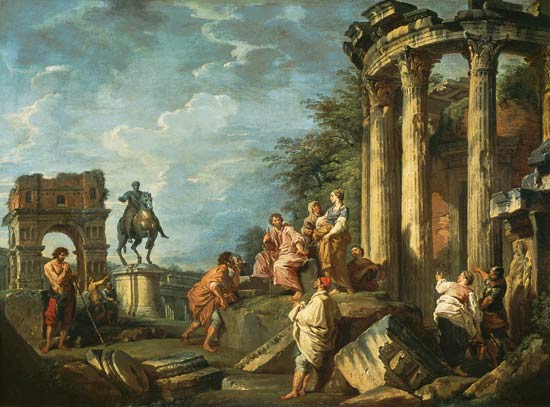 Peasants Amongst Roman Ruins à Giovanni Paolo Pannini