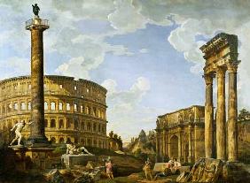 Roman Capriccio Showing the Colosseum, Borghese Warrior, Trajan's Column, the Dying Gaul, Tomb of Ce