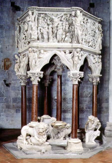 Hexagonal pulpit with dramatic reliefs à Giovanni  Pisano