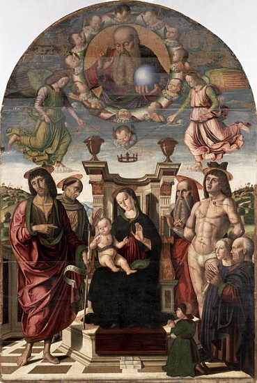 The Madonna and Child Enthroned with Saints à Giovanni Santi ou Sanzio