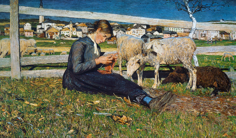 A Girl Knitting à Giovanni Segantini