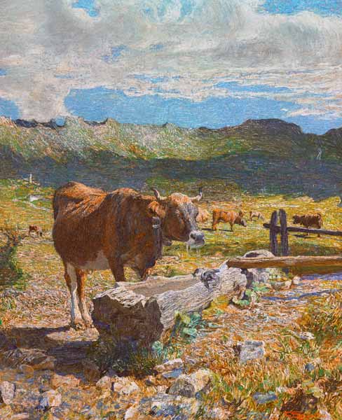 G.Segantini, Braune Kuh an der Tränke à Giovanni Segantini