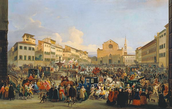 View of Piazza Santa Croce on the occasion of a carnival à Giovanni Signorini