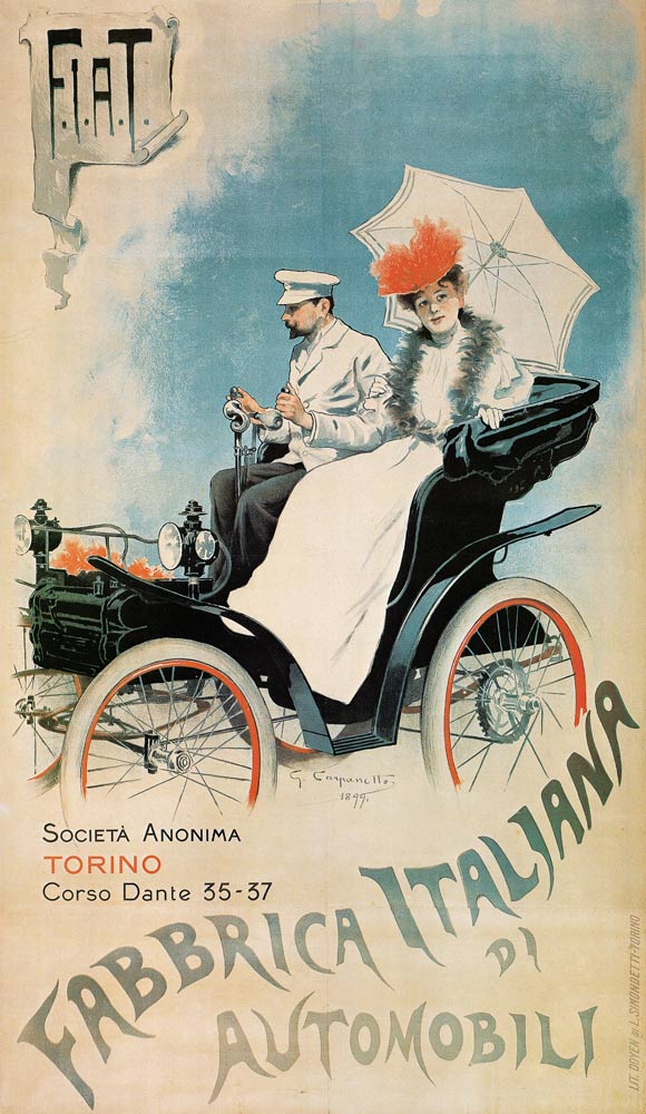 Poster advertising an early 'FIAT' car à Giovanni Battista Carpanetto