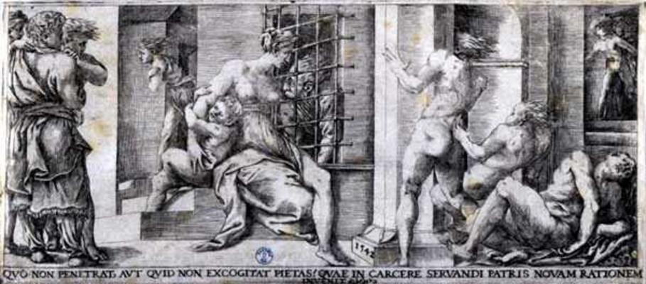 Roman Charity (engraving) à Giulio Bonasone
